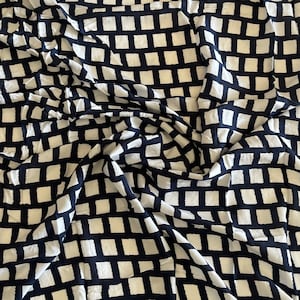 Blue and White Striped Geometric Diamond Poly Print Fabric - By the Yard