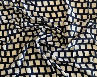 Blue and White Striped Geometric Diamond Poly Print Fabric - By the Yard