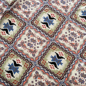 Tribal Aztec Print Colorful Mixed Poly Print Satin Fabric - By the Yard