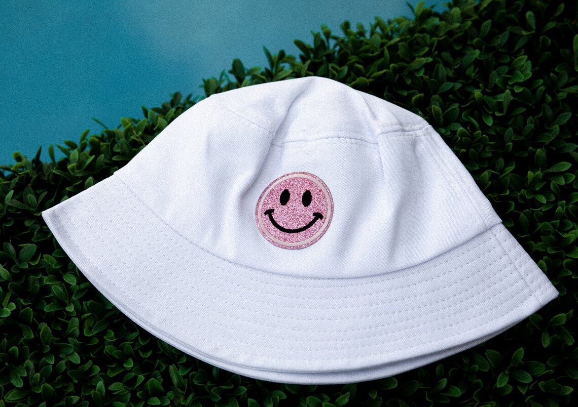 White Bucket Hat Smiley Bucket Hat Smiley Patch Smiley Etsy