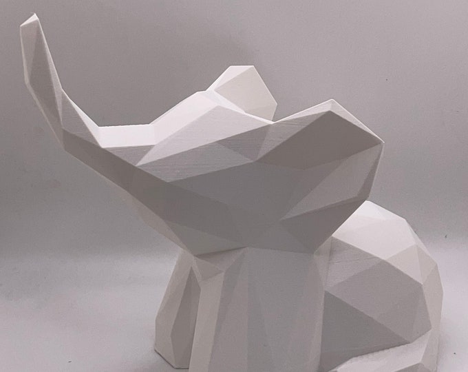 Large Low Poly Elephant Figurine | Large Baby Elephant | 3D Printed