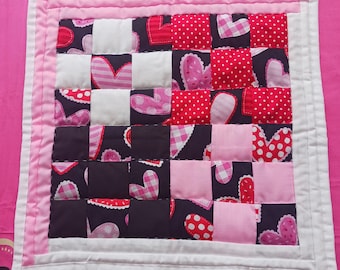 Hand-Stitched Cotton Quilt: Gee's Bend Tradition, "Nine PatchPattern" Wall Hanger
