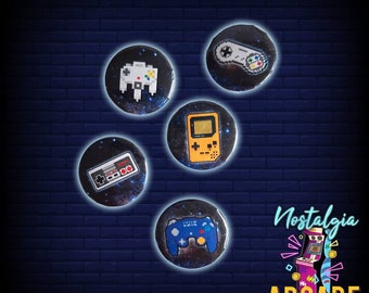 Jeu de badges à épingles pour manette Nintendo snes NES N64 gameboy rétro pixel art