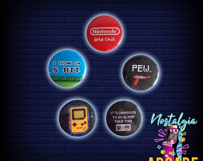 Nintendo retro gamer pins button badge set video gaming