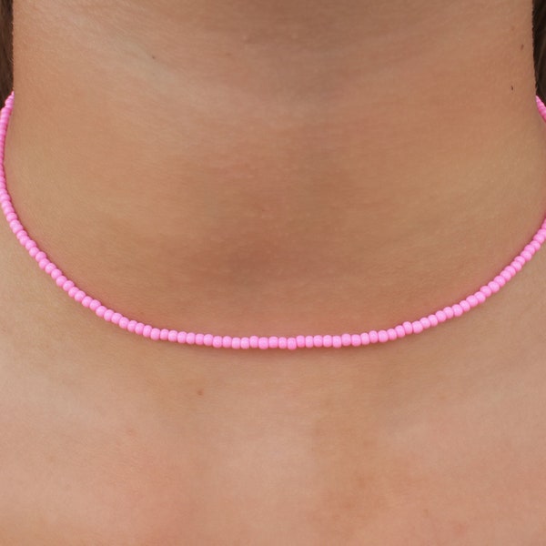 Pink seed bead necklace