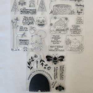 Silicone stamp set, camping/animal/beehive stamps, winter snowman card making, scrapbooking, gift tags