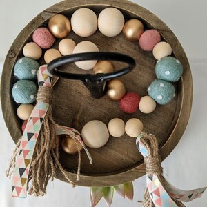 Wood and felt garland- peach & sage, Nursery decor, Southwestern, Easter