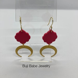 Clay Earrings, Brass Earrings, Handmade Earrings, The Crescent Moon, Statement Earrings