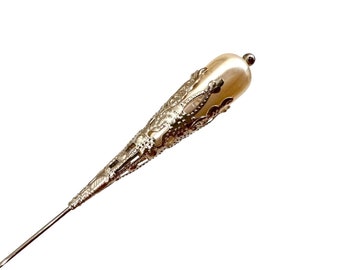 Beautiful Ivory pear hat pin, Vintage Style Hat Pin, 5” / 12 cm long  with Pin Protector,