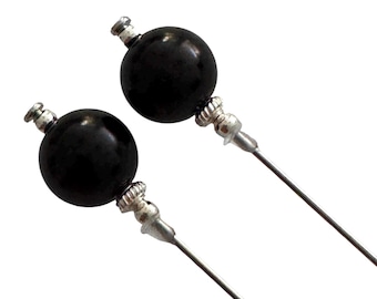 Black Hat pins 2pcs Mourning Pins Stick Pins in a choice of Length, Vintage Style Black Hat pins,