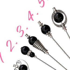 Black Hat Pins Mourning Pins Stick Pins in a choice of Design & Length, Vintage Style  Black Hat pins,