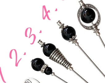 Beautiful Black Onyx Hat Pins in a choice of Design & Length, Lapel Pins,  Vintage Style Hat pins, Wedding Hats, Stick Pin Brooch