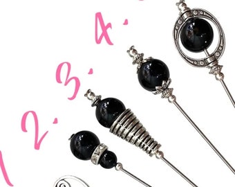 Black Hat Pins Mourning Pins Stick Pins in a choice of Design & Length, Vintage Style  Black Hat pins, custom pin