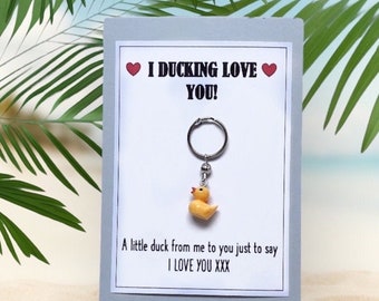 I Love You Gift, Duck Gift,  Gift For Boyfriend, Love You Card Keyring, Gift for girlfriend, Distance Relationship Gifts for Him Love Gift