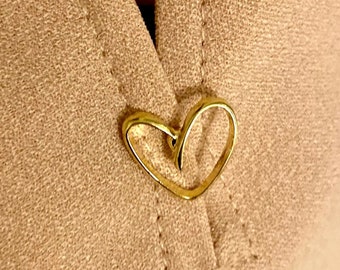 Heart Gold or Silver Button Pin, Dainty Heart Lapel or Blouse Pin, Heart Pin Scarf, Bag or Pocket Pin