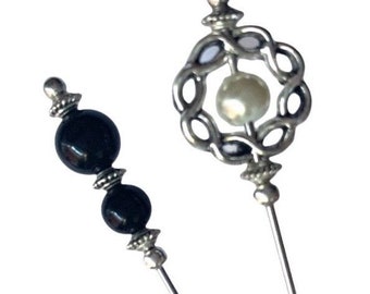 2 Hat Pins Pearl Silver Filligree Hat Pins, Long Stick Pins, Lapel Pins, Pin Brooch For Women, Ladies Decorative Hat Pins