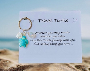 Turtle Keychain, Travel Turtle Key ring, Personlised Gift, Travel Turtle Charm, Gifts for Friends, Good Luck Charm , Travel Turtle gift