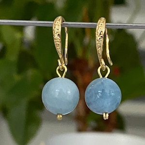 Aquamarin Edelstein Ohrringe, 18 k Gold Ohrringe, Aquamarin Tropfen baumeln Ohrringe, Geschenke für sie, Geburtstag, März Birthstone Schmuck