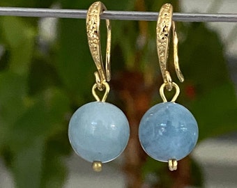 Mother’s Day gift, Aquamarine Gemstone earrings, 18k gold plated hooks, Gifts for Mum, Gifts for her, Birthday, March Birthday Jewelery