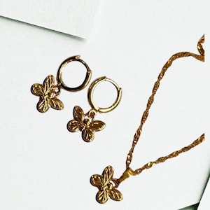 Gold Butterfly Hoop Earrings, Butterfly Necklace Gift for Her, Cute Butterfly Earrings Gift For Her, Minimalist Earrings Birthday Gift Her