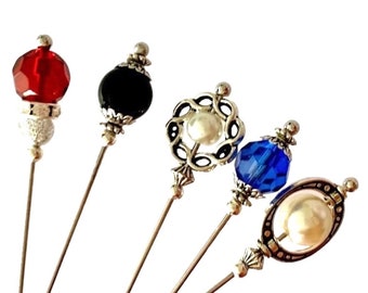 5x Hat Pins Long Silver Stick Pins Hat Pins for Women, Hijab crystal Pins Summer Hat Pins For Women, Gifts for Her , Lapel Pins, Brooch