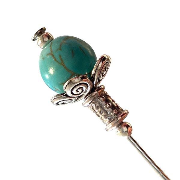 Women’s Hat Pins Turquoise Gemstone Hat Pin, Vintage Style Hat Pin, 5” / 12 cm long  with Pin Protector,