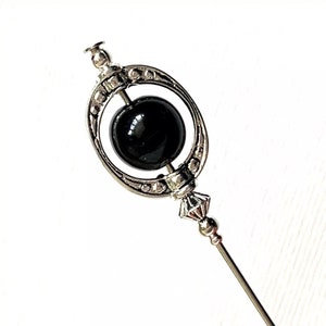 Beautiful hat pin,Black hat pin, black onyx pin,  Vintage Style Hat Pin, 5” long by pin, hats for women, choice of colours