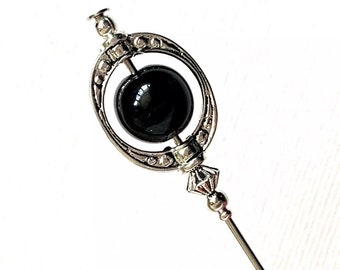 Beautiful hat pin,Black hat pin, black onyx pin,  Vintage Style Hat Pin, 5” long by pin, hats for women, choice of colours