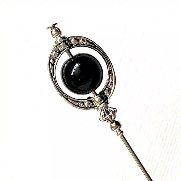 Beautiful hat pin,Black hat pin, black onyx pin,  Vintage Style Hat Pin, 5” long by pin, hats for women, choice of colours