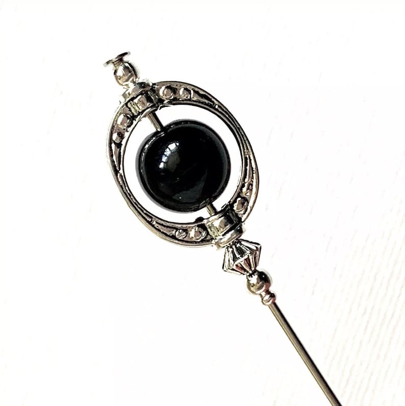 Beautiful hat pin,Black hat pin, black onyx pin, Vintage Style Hat Pin, 5 long by pin, hats for women, choice of colours image 1