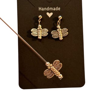 Ensemble cadeau de bijoux libellule faits main, épingle à chapeau et boucles d'oreilles