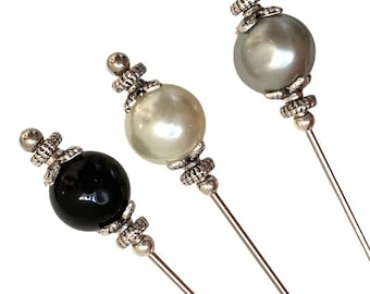 Spilla lunga con perla, spilla con velo placcata in argento, fatta a mano (3-5 pollici)