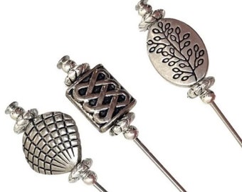 Tibetan Silver Hat Pins Long Stick Pins Silver Lapel Pins, In a choice of Lengths and designs Silver Brooch Pins Hat Brooch