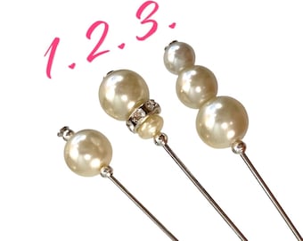 Beautiful Pearl hat pins in a choice of designs and lengths, Stick Pin, Hijab Pin, Scarf Pin, Veil pins, wedding Veil pins, Wedding hat