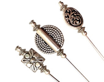 Handcrafted Tibetan Silver Hat Pins, Antique Style Lapel Pins
