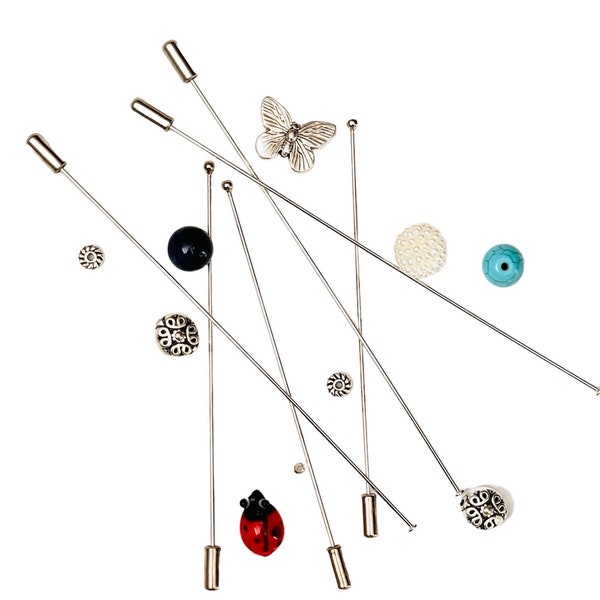 DIY Blank Hatpins with Caps, 120mm long blank hat pins for craft, hat pin making pins, Lapel pins, hijab pins, Hat Pin Craft stick pins