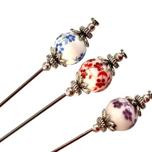 Beautiful 3 INCH Silver Plated or Gold Finished Floral Design Bead Stick Pins