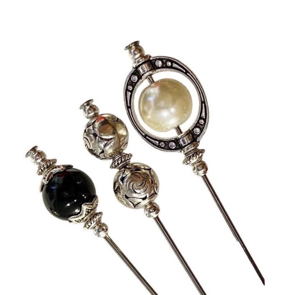 Pearl & Silver Hat Pins, Handmade Vintage Style Stick Pins - Etsy