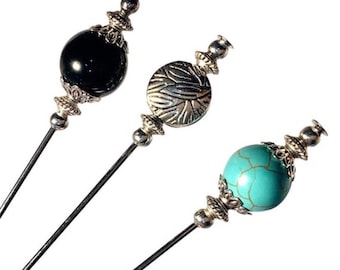 Spille per cappelli in argento tibetano fatte a mano, stile antico, spille a bastoncino lungo