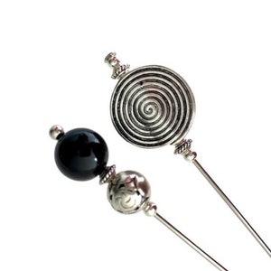 2x Silver hat pins, vintage style hat pins, Black and Silver hat pins, 5inch long hat pins, Vintage Antique Style, Stick pins, Brooch pins