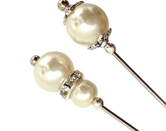 Long Pearl Hat Pin: Bridal Veil, Wedding Hat Accessory (3/5 inch)