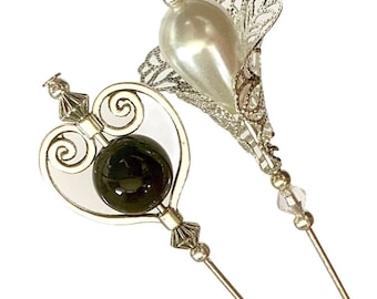 2 Hat Pins Pearl Hat Pin Silver Filligree Hat Pins Wedding Hats For Women Pin Brooch For Women, Ladies Decorative Hat Pins, Hijab pins