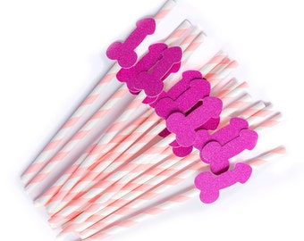 15 x Pink Paper Disposable Willy Drinking Straws - Great for hen parties