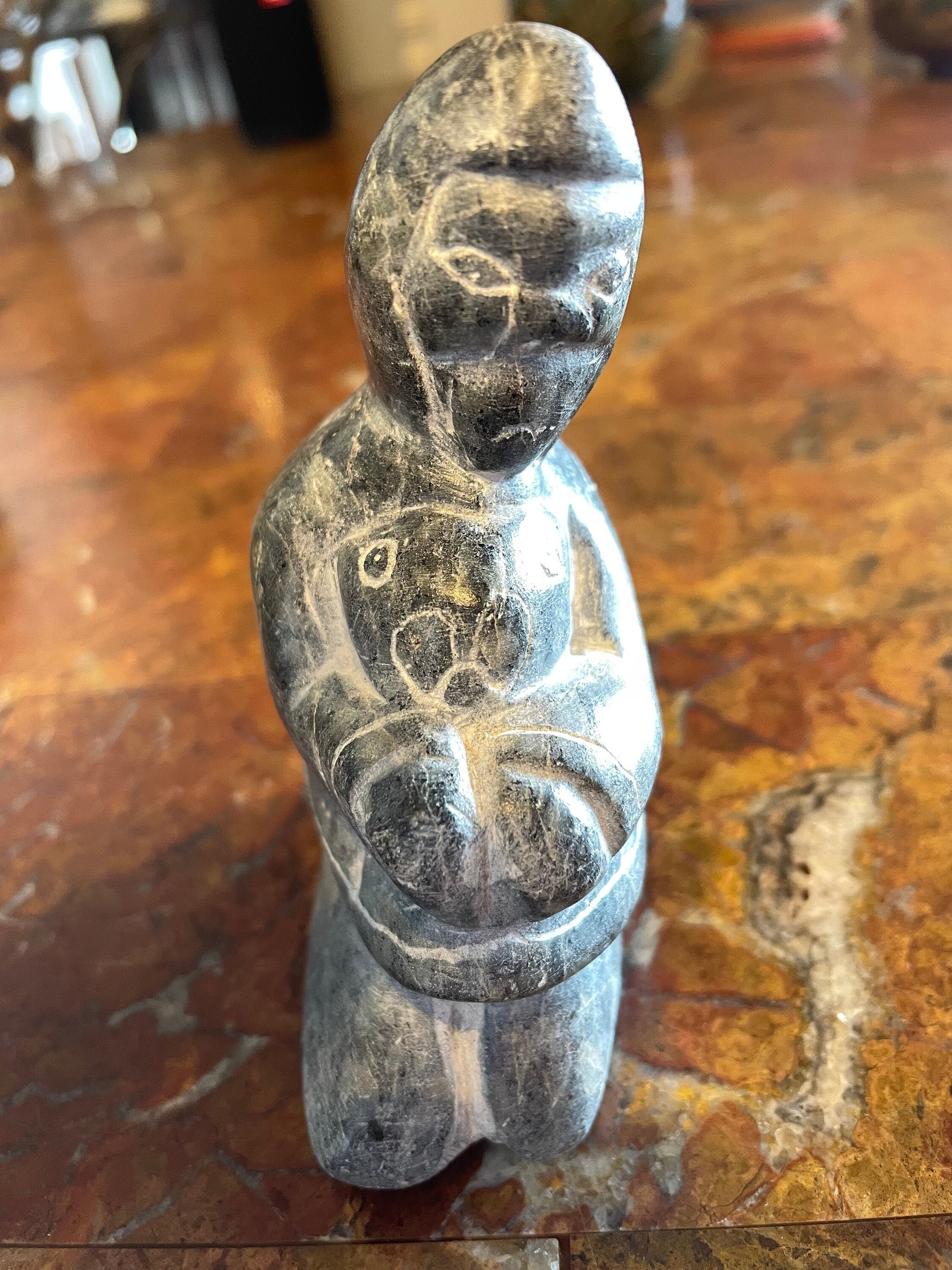 Vintage Genuine Inuit Soapstone Carving of Eskimo Holding a Etsy UK