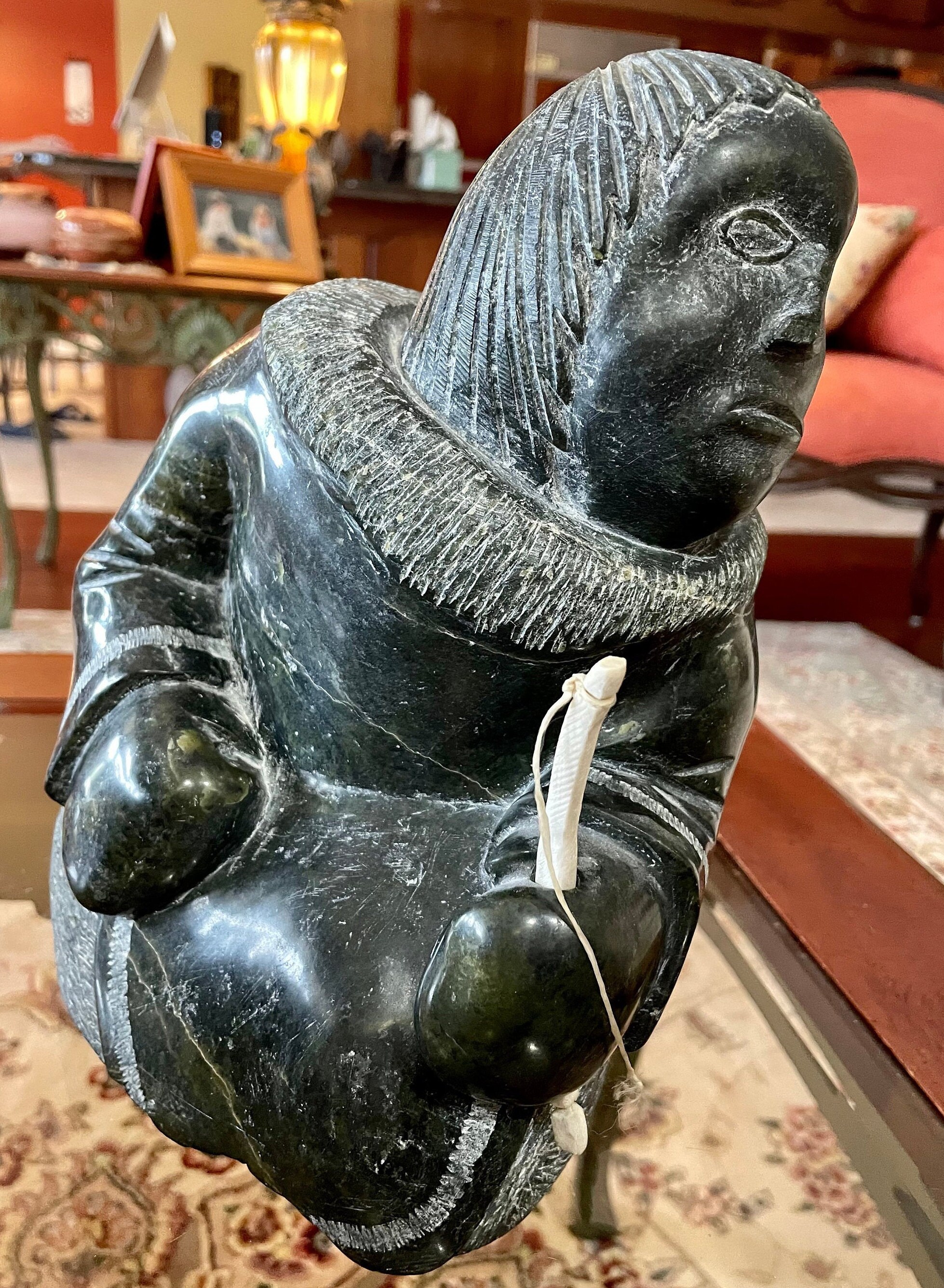 Vintage Genuine Inuit Carving of Eskimo Fishing With Fishing Pole