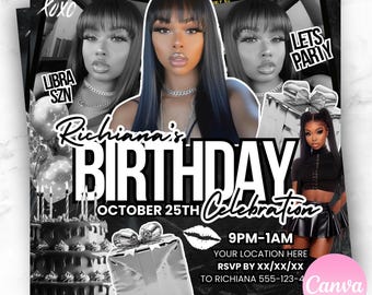 Editable Birthday Flyer, Happy Birthday Flyer, Invite flyer, Birthday event flyer, CEO birthday flyer, Canva template.