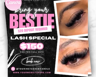 "Lashes ""Bring a Bestie"" Spezial-Flyer: Canva Template."