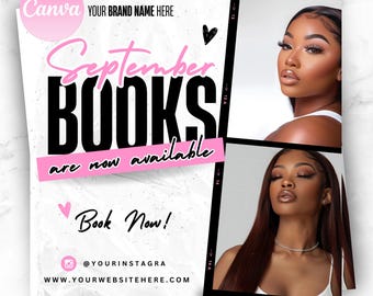Editable September Bookings flyer, New bookings flyer, book now flyer, appointments, appointment flyer, Canva template