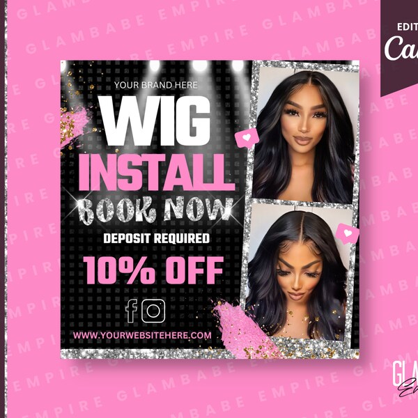 Wig Install Flyer, Wig Specials, Wig Flyer, Hair install Flyer, Hair Flyer, Social Media Flyer