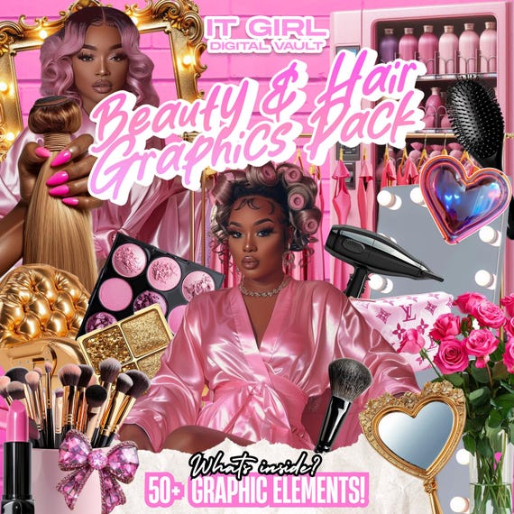 Beauty & Hair Graphic Elements Pack, 50+ AI Graphics